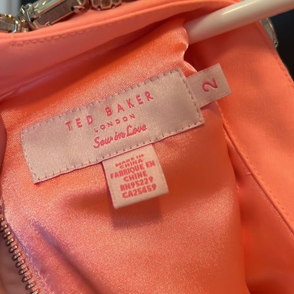 Neon coral pink ted baker Peter Pan collar mini dress w rhinestones - Picture 5 of 6